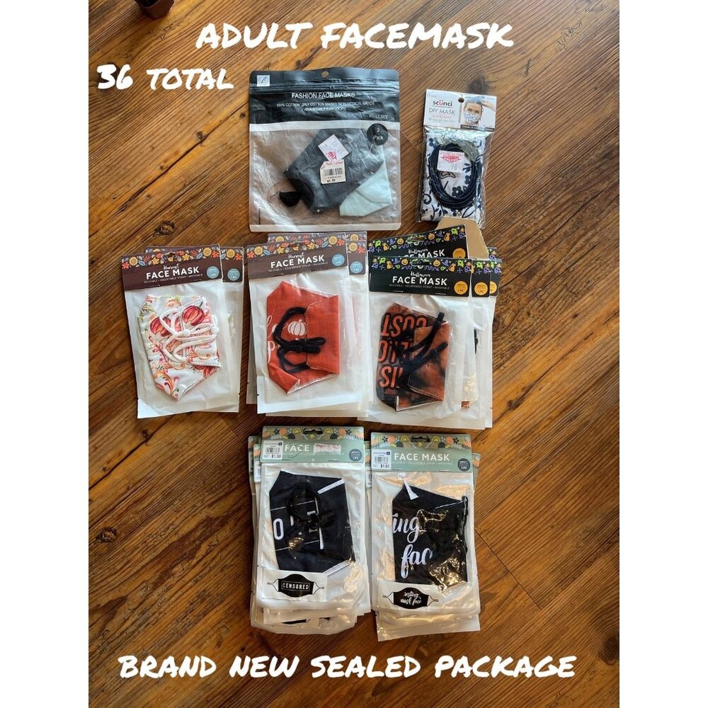 36 Pack Reusable Adult Face Masks - Brand New Sealed for Comfort & Protection